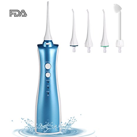 Electric Dental Water Flosser, FiveHome 2 In 1 Professional Oral Irrigator & Nose Cleaner With 4 Tools / 3 Modes ,Portable & Rechargeable, FDA Approved, IPX7 Waterproof (BLUE)