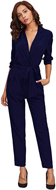 DIDK Women's Wrap and Tie Detail Tailored Jumpsuit