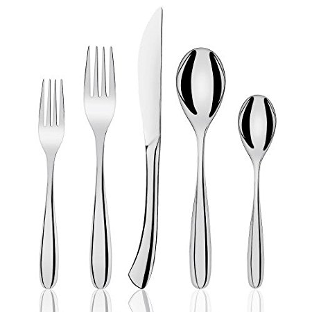 Empino 20-Piece Silverware Set – Stainless Steel Flatware Set – Service for 4 – Mirror Polished Eating Utensils- Modern Cutlery Kit of Dinner Forks, Soup Spoons, Steak Knives, Salad Forks & Teaspoons