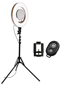 Stellar 18" LED Diva II Ring Light (Gold) w/ Ivation Wireless Bluetooth Camera Shutter Remote Control for IOS & Android Phones and Universal Smartphone Tripod Mount & Adapter For Most Smartphones
