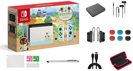 Nintendo Switch Animal Crossing: New Horizons Edition 32GB Console Bundle, Pastel Green and Blue Joy-Con, 6.2" Touchscreen LCD Display, Family and Holiday Gift, W/ GM 14-in-1 Supper Kit Case