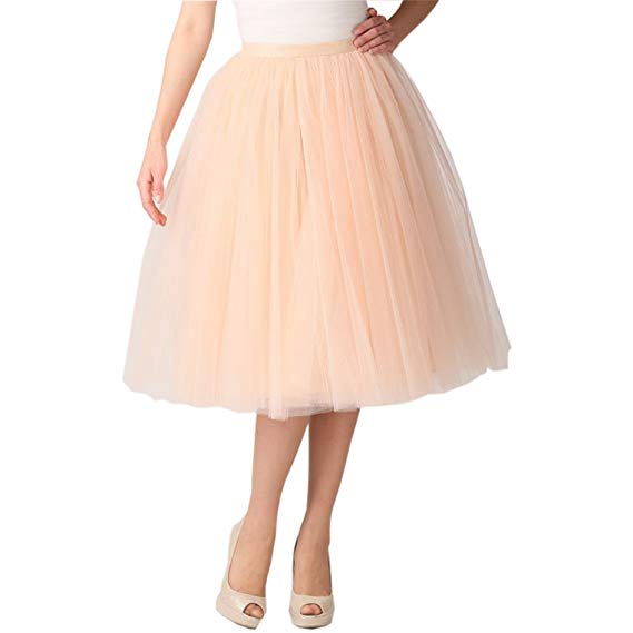 Lisong Women Tea Length 5-Layered Tulle A-line Tutu Party Prom Skirt