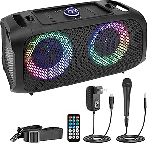 Wireless Portable Bluetooth Boombox Speaker - 500W Rechargeable Boom Box Speaker Portable Barrel Loud Stereo System - Flashing LED, FM Radio/Aux/MP3/USB Flash Drive/Micro SD, & 1/4 in - Pyle PPHP652B