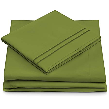 Split King Bed Sheets - Olive Green Luxury Sheet Set - Deep Pocket - Super Soft Hotel Bedding - Cool & Wrinkle Free - 2 Fitted, 1 Flat, 2 Pillow Cases - Dark Green SplitKing Sheets - 5 Piece