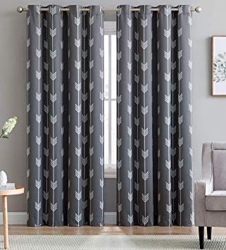 HLC.ME Arrow Printed Blackout Room Darkening Thermal Grommet Window Curtain Drape Panels for Bedroom - Set of 2 - Grey - 96" inch Long