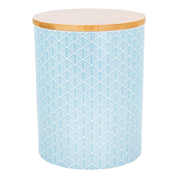 Nicola Spring Patterned Porcelain Biscuit Barrel Jar - Light Blue Geometric Print, 190x145mm