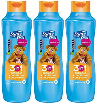 Suave Kids 3 in 1 Shampoo Conditioner and Body Wash, Razzle Dazzle Raspberry, 22.5 Ounce (Pack of 3) Packaging May Vary