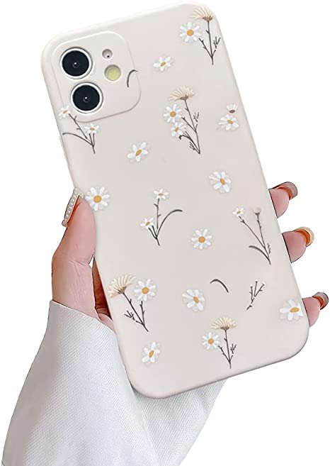 Ownest Compatible with iPhone 12 Case [Not Fit 12 Pro 6.1"],Cute Daisy Flower Pattern Design Silicone Vintage Floral for Women Girls Soft TPU Anti-Scratch Protective Cases for iPhone 12-White