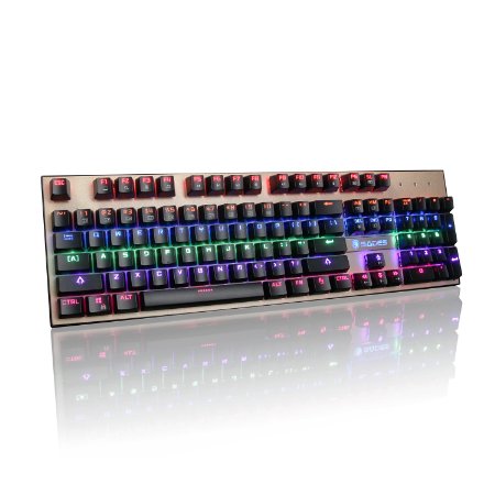 SADES Mechanical Gaming Keyboard 104 Keys RGB Backlit Wired with Blue Switches - BlackGloden