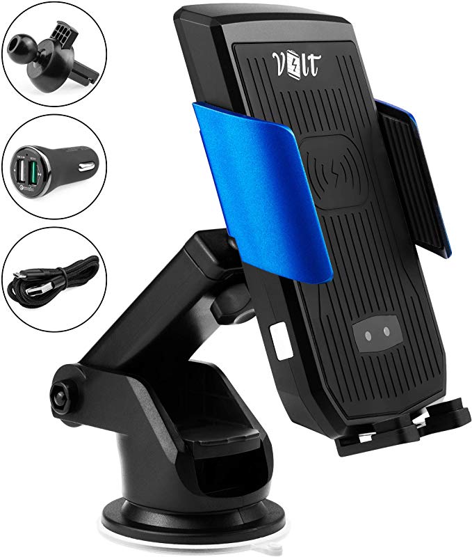 Wireless car Charger, Volt 10W Qi Fast Charging Auto-Clamping Car Mount. Windshield, Dashboard, Air Vent Phone Holder w/Charging Capabilities for iPhone 11 Pro,11,XR,XS,X, Samsung Galaxy S8, S9, S10.