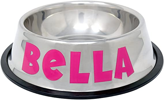 Personalized Dog Bowl –Customizable Pet Name 3D Print Design 16 Oz Stainless Steel Bowls With Anti-Skid Rubber Base for Food or Water Perfect Dish for Dog Puppy Cat and Kitten