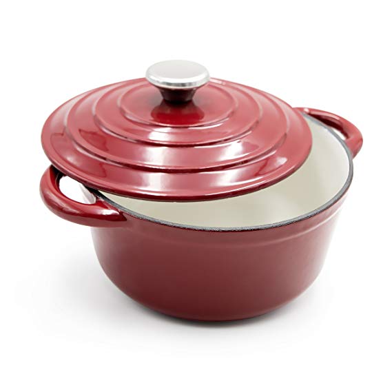 AIDEA Dutch Oven Enameled Cast Iron Round, Bread Baking Pot with Lid & 5-Quart Natural Non-Stick Slow Cook Self-Red