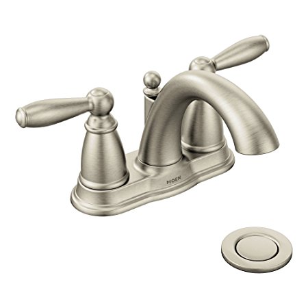 Moen 6610BN Brantford Two-Handle Low-Arc Centerset Bathroom Faucet with Drain Assembly, Brushed Nickel