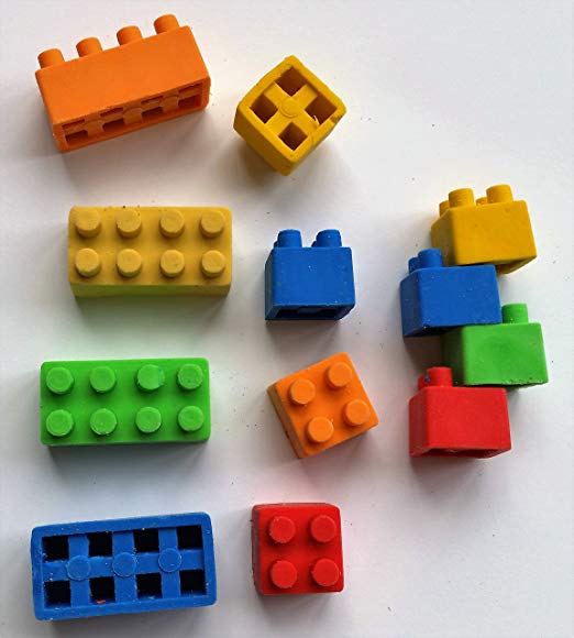 Brick Erasers & Sharpeners - 24 Pieces, Connects & Stacks Just Like Famous Building Blocks