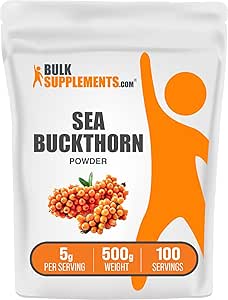 BulkSupplements.com Sea Buckthorn Powder - Omega 7 Supplement, Superfood Powder - 5g of Sea Buckthorn Berry Powder per Serving, Fruit Powder (500 Grams - 1.1 lbs)