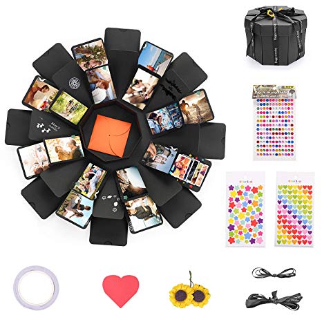 EKKONG Explosion Box, DIY Photo Album, Gift Box with 8 Faces for Wedding Box, Birthday Gift, Anniversary & Mother's Day(Black)