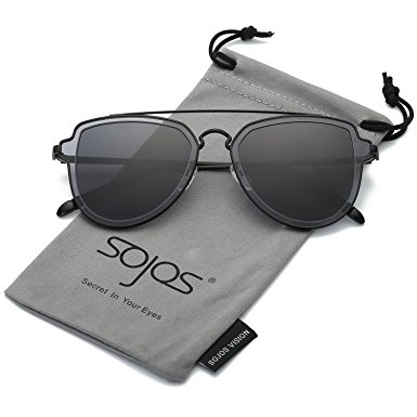 SojoS Fashion Aviator Unisex Sunglasses Flat Mirrored Lens Double Bridge SJ1051