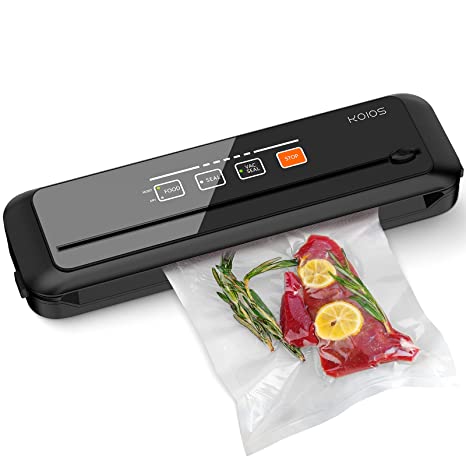 KOIOS Vacuum Sealer Machine, 86Kpa Food Saver with Dry & Moist Food Modes, Automatic Food Sealer Machine with built in Cutter, External Vacuum function, LED Indicator Lights, Black