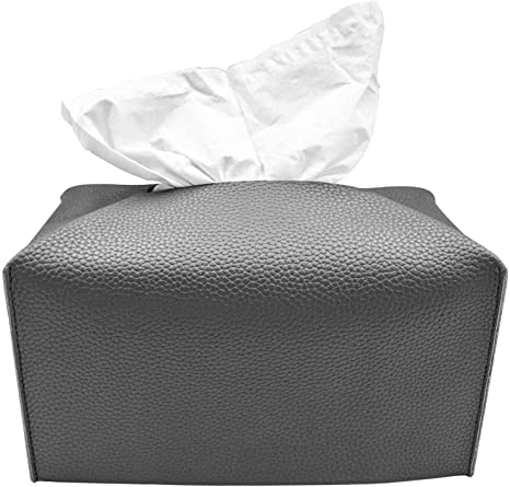 Carrotez Tissue Box Cover, Modern PU Leather Rectangular Tissue Box Holder [Refined] - Decorative Holder/Organizer for Bathroom Vanity Countertop, Night Stands, Office Desk 9.5"X5"X5" - Charcoal