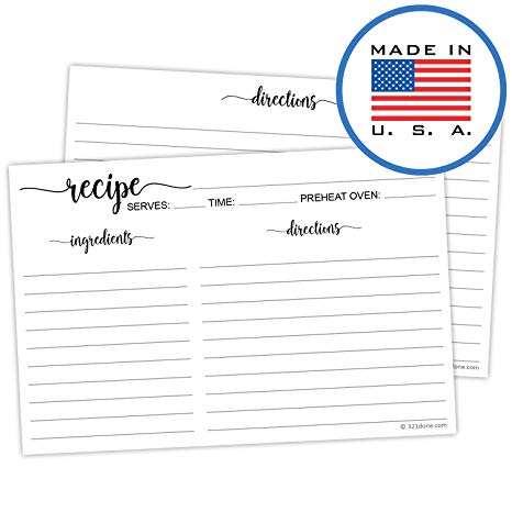 321Done 4" x 6" Recipe Cards (Set of 50) - Thick Double Sided Premium Card Stock - Made in USA - Script Font Minimalist Large White