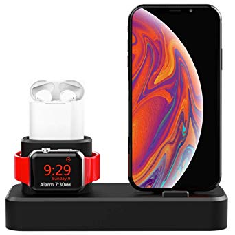 Charging Stand Dock for iPhone,3 in 1 Silicone Charging Stand Holder for Apple Watch iPhone AirPods,Compatible for Apple Watch Series 4/3/2/1/AirPods iPhone Xs/Xs Max/8/8 Plus