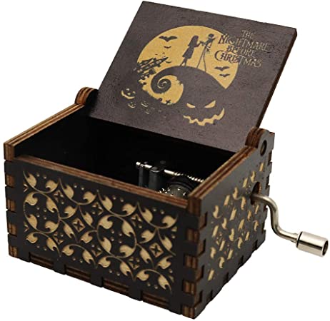 fezlens Music Box Gift This is Halloween Wooden Music Box, Laser Engraved Vintage Cute Boxes.Birthday/Halloween/Christmas/Valentine's Day (Black)