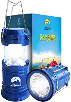 LeWave Camping Lantern Solar Powered - 6 1 LED Lights - Solar Rechargeable Lamp - USB Power Bank - Emergency Flashlight - 2 in 1 Design - AC Cable - Outdoor Camping, Outage Natural Disaster