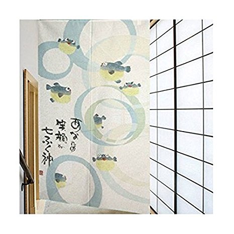 Japanese Style Noren Curtains Cute Blowfish Pattern Dimpled Design Fabric Door and Window Curtains