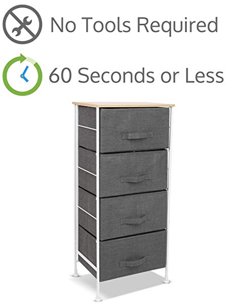 Luxton Home 4 Drawer Storage Organizer – 60 Second Fast Assembly, No Tools Needed, Small Gray Linen Tower Dresser Chest Dorm Room Essential, Closet, Bedroom, Bathroom (4D,Grey)