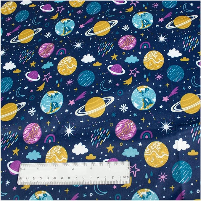 Polyurethane Laminate (PUL) Pre-Cut Fabric by The Meter. Waterproof and Breathable. Perfect for Cloth Diapers and Similar Projects. 1 Meter, Planets and Stars