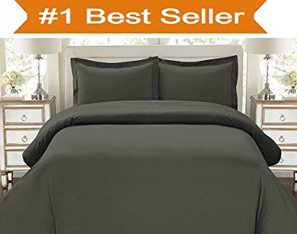 Elegant Comfort Best, Softest, Coziest Duvet Cover Ever! 1500 Thread Count Egyptian Quality Luxury Super Soft WRINKLE FREE 3-Piece Duvet Cover Set, King/Cali King, Gray