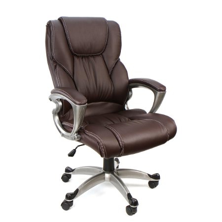 Office Chair With PU Leather Back Support Big&Tall High-Back Computer Desk Chair -Brown
