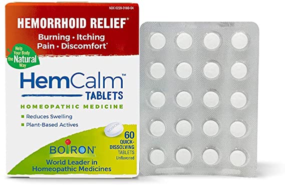 Boiron Hemcalm hemorrhoid Relief Tablets for Itchy Burning Pain, Swelling and discomfort, 60 Count