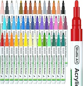 Shuttle Art Paint Pens, 42 Colors Acrylic Paint Markers, Low-Odor Water-Based Quick Dry Paint Markers for Rock, Wood, Metal, Plastic, Glass, Canvas, Ceramic