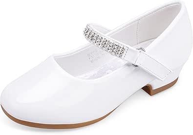 Stelle Girls Dress Shoes Toddler White Flower Girl Low Heels Mary Jane Flat for School Uniform Wedding(Little/Big Kid)