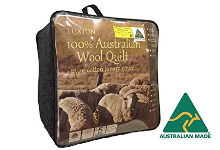 Luxton 500GSM Australian Downs Wool Quilt, 100% Australian wool filling, 100% cotton japara cover, Made in Australia, Winter Warm Doona (Double Size)