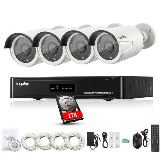 [Power Over Ethernet] SANNCE 4CH 960P (1280x960) HD NVR Recorder  1TB HDD W/ 4x 1.3MP Weatherproof Security Camera System (In/Outdoor Usage, 100ft Superior Night Vision, Easy Remote Access, Motion Detect, Plug & Play, Free App)