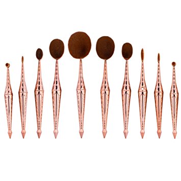 Beauty Kate Oval Makeup Brush Diamond Mermaid 10pcs Cosmetics Brushes Set (Rose Gold) - Concealer Brush Foundation Cosmetics Brush