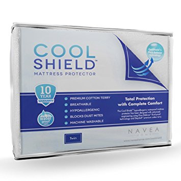 Cool Shield No Allergy Waterproof Mattress Protector - Breathable Terry Cover Protects Against Dust Mites, Allergens, Bacteria, Mold and Fluids - See Reviews - Machine Washable Mattress Protector - Best 10-yr Guarantee - Size: Twin