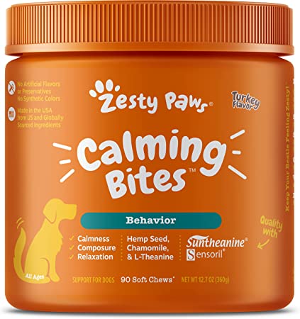 Zesty Paws, Calming Bites for Dogs, Stress & Anxiety, All Ages, Turkey Flavour, 90 Soft Chews