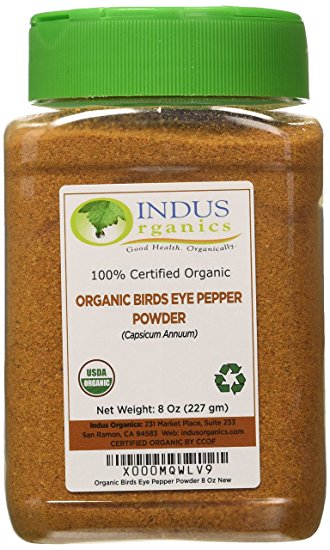 Indus Organics Bird's Eye Pepper Powder, 8 Oz Jar, Steam Sterilized, Premium Grade, High Purity, Freshly Packed