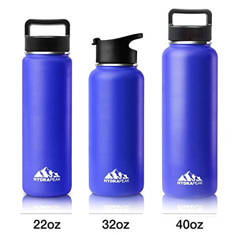 Hydrapeak Stainless Steel Water Bottle- 22oz Vacuum Insulated Wide Mouth, Double Walled, Flask with Handle Lid.