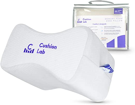 Cushion Lab Knee Pillow for Sciatica Pain Relief, Pregnancy, Hip, Leg, Joint & Lower Back Pain - Memory Foam Wedge Orthopaedic Leg Pillow for Side Sleepers & After Surgery Spine Alignment