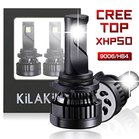 HB4/9006 Led Headlight Bulbs,kilakila Plug&Play Conversion Kit,Cree Xhp50 9800 LM 6000K Cool White,Two Year Warranty