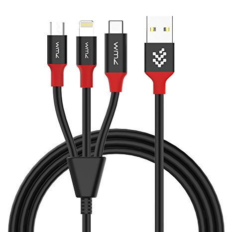 Lightning Cable Type C Connectors Micro USB 3 in 1 Charging Cable,WMZ 3.3ft Multiple Charging Data Cable USB Charger Cord for iPhone 8, 8 Plus, 7, 7 Plus, 6, 6S, iPad, Macbook, Samsung Galaxy S8 Plus