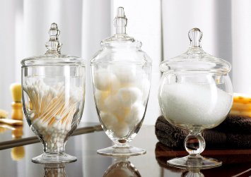 MyGift Clear Glass Apothecary Jars, Wedding Centerpiece, Candy Storage Bottles - 3 Piece