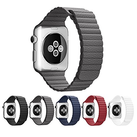 Apple Watch Band,SUNKONG® 42mm Gray Leather Loop Strap With Strong Magnetic Closure For All Apple Watch Sport And Edition (Gray)