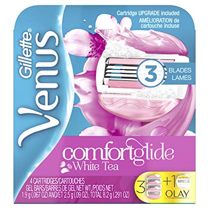 Gillette Venus ComfortGlide Women's Razor Blade Refills,White Tea Scented, 3 Count   With Olay Refill 1 Count