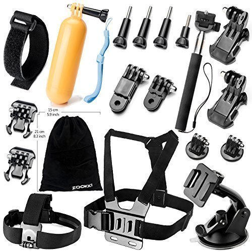 Zookki Ultimate Combo Accessories Bundle Kit for GoPro Hero 4 3  3 2 1 Black Silver Accessory Kit for GoPro 4 3  3 2 1 Camera Accessory Kit for SJ4000 SJ5000 SJ6000 in Parachuting Swimming Rowing Surfing Skiing Climbing Running Bike Riding Camping Diving Outing and Other Outdoor Sports