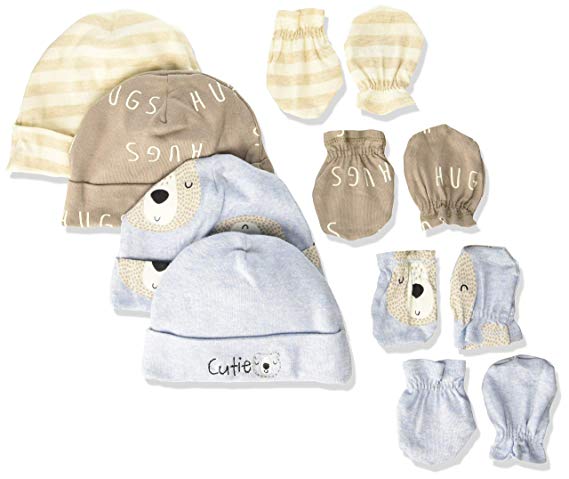 Gerber Baby Boys' 8-Piece Organic Cap and Mitten Set